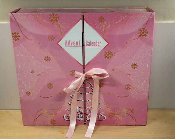 Adventskalender XL roos met roze en witte kerstfiguurkaarsjes