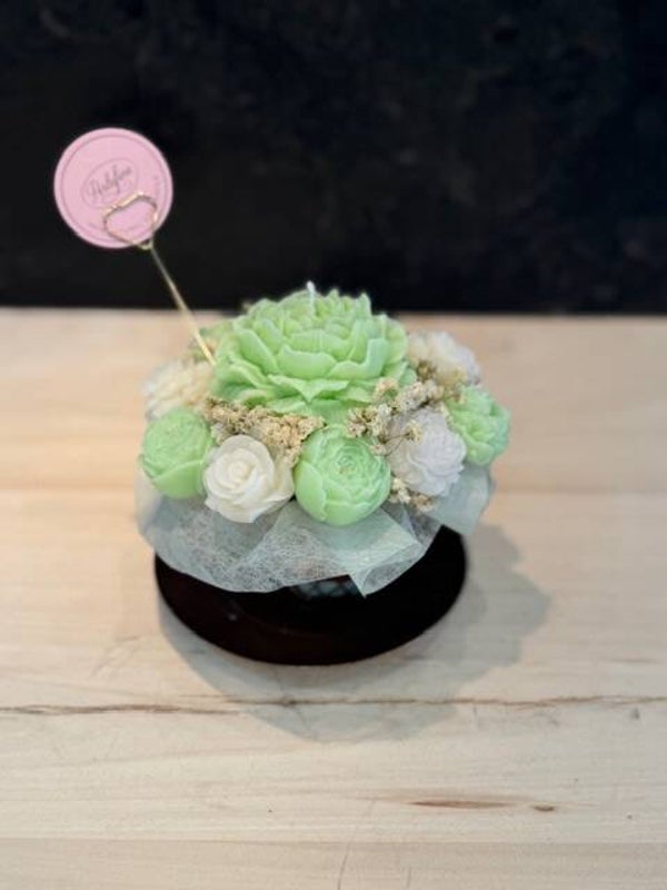 Bouquet Candle in metalen kop met schoteltje S