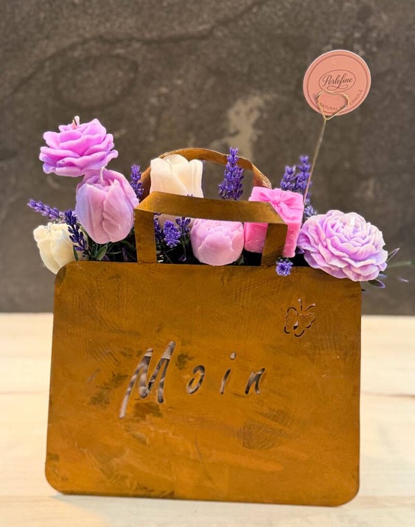 Bouquet Candle in roestige handtas