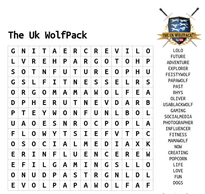 The UK Wolfpack WORDsearch