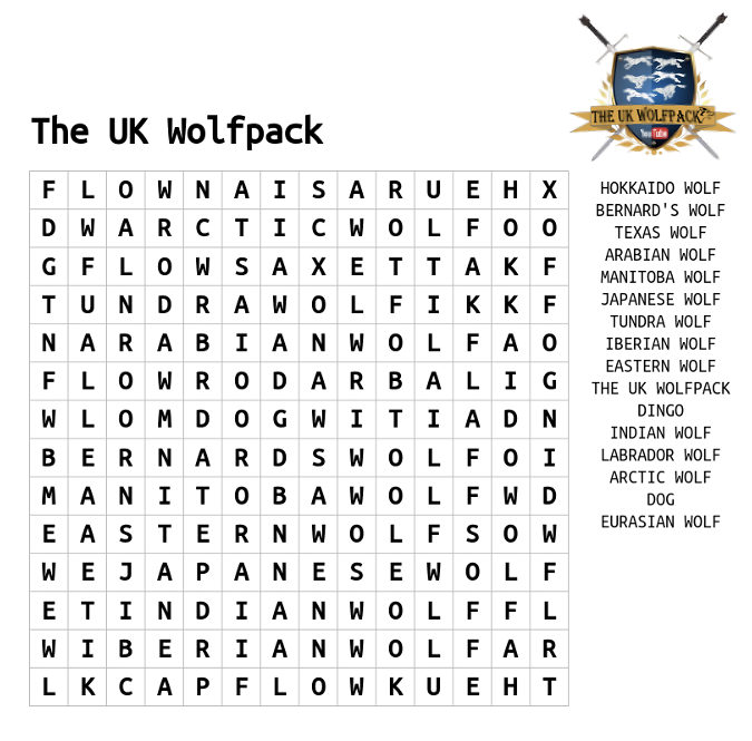 The UK Wolfpack WORDsearch
