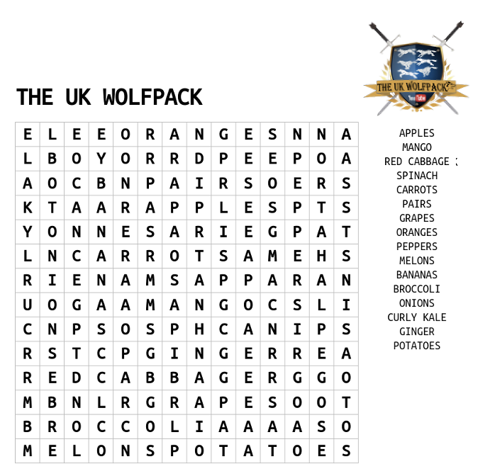 The UK Wolfpack WORDsearch
