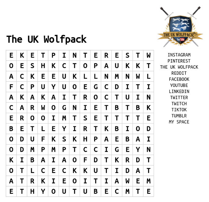 The UK Wolfpack WORDsearch