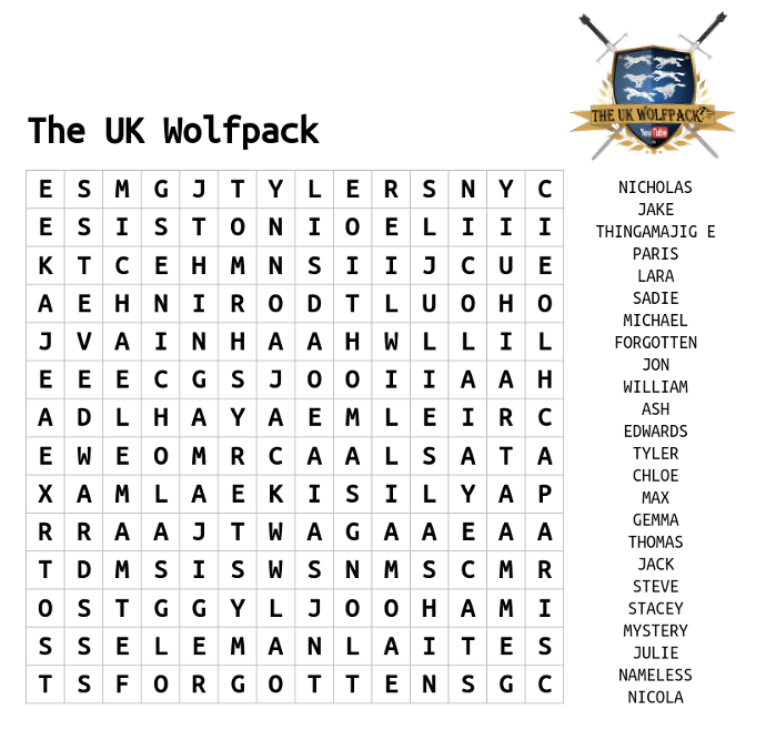 The UK Wolfpack WORDsearch
