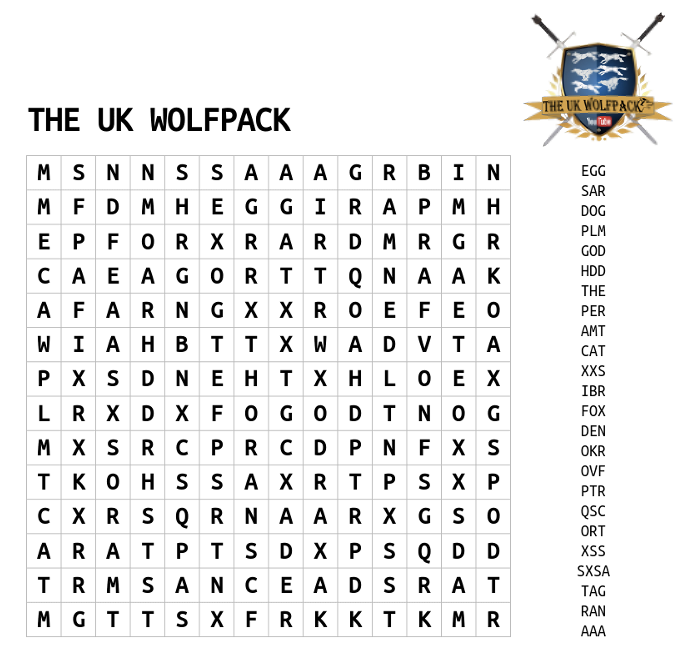The UK Wolfpack WORDsearch