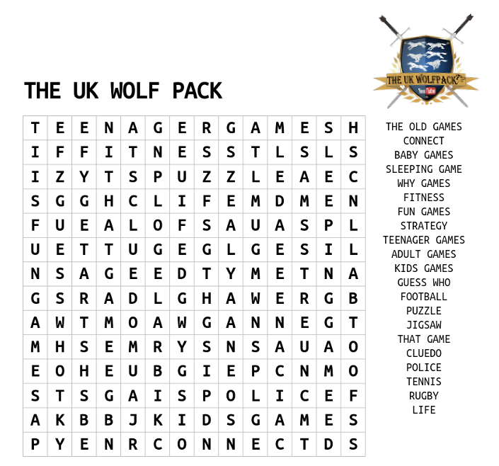 The UK Wolfpack WORDsearch