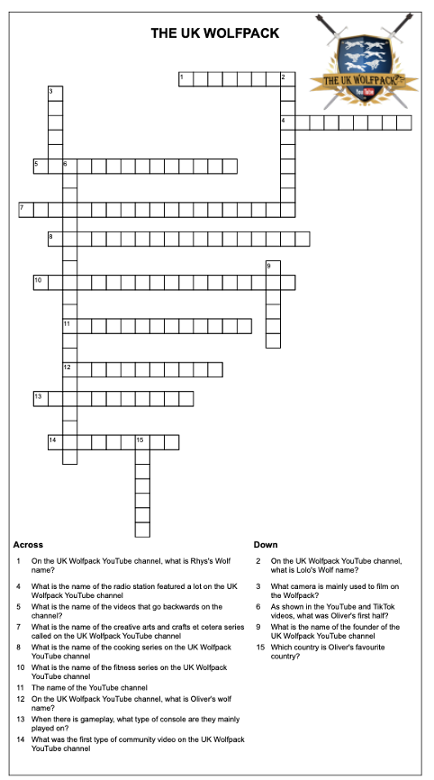 the UK Wolfpack's Crossword
