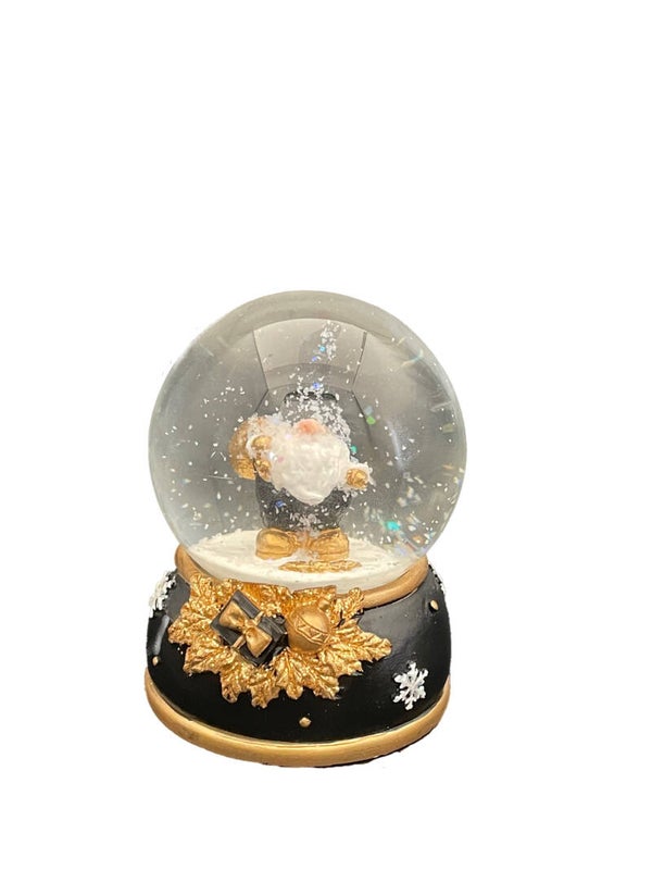 Snow globe Merlijn met zwart, goud en LED licht