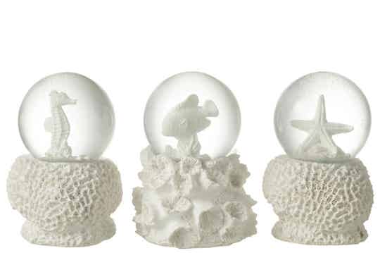 Sneeuwbol | zee | Groot | 3 varianten: Zeepaard of Zeester of Vis | J-Line | Wit | Ø 10,5 x 13cm