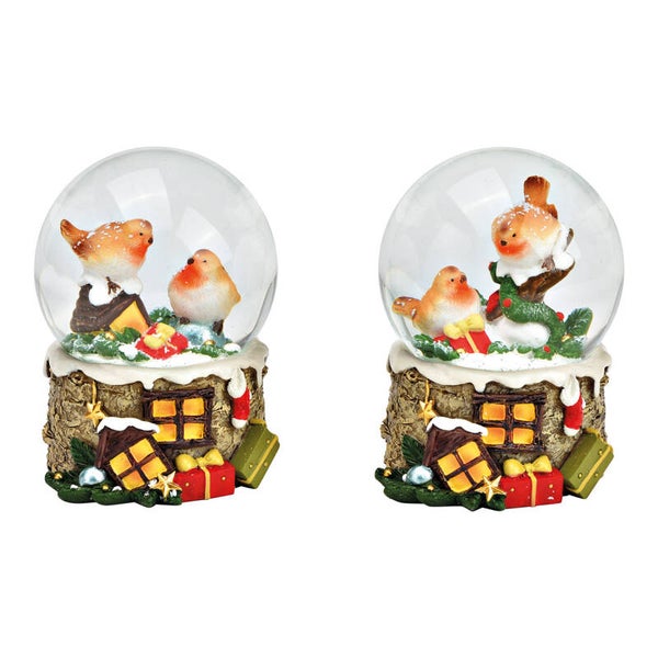 Sneeuwbol | Kerstmis | Roodborstjes | Glas | 7x6x9cm