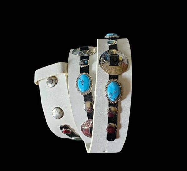 Ledergürtel - Buckle-Gürtel mit Concha (weiß), Western-Stil
