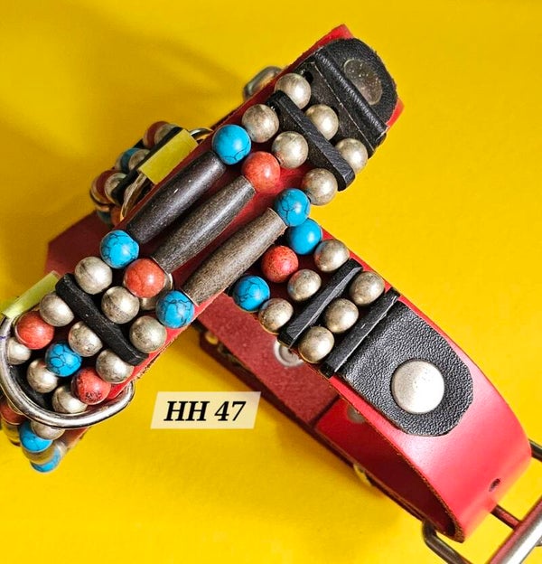 Hundehalsband, rot, mit Pipes- Besatz (HH47)