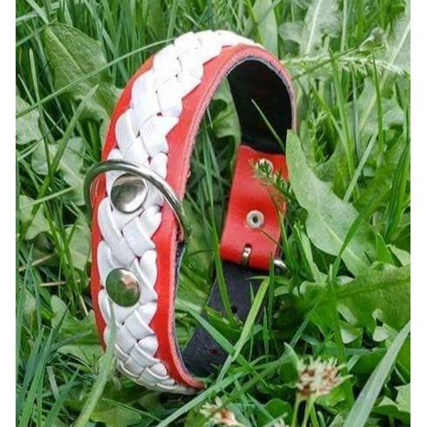 HUNDEHALSBAND in rot, weiße Flechtung (HH30)