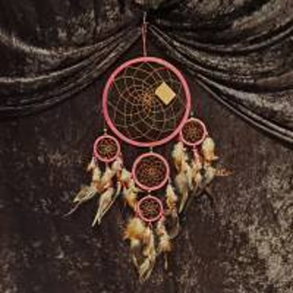 Traumfänger / Dreamcatcher, 5 Ringe, lachsfarbend (TR29)