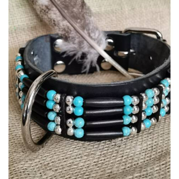 Hundehalsband - Concho, Planwagen, XXL Hunde,Vollrindleder - im Country-Style, 4cm breit (HH 21)