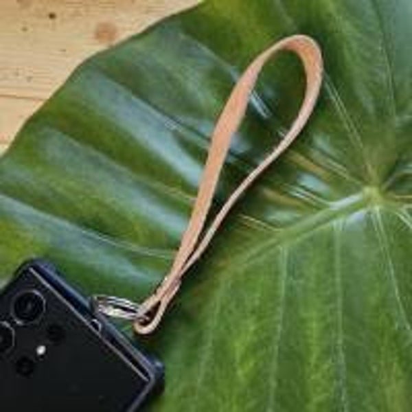 Handschlaufe, Handgelenksschlaufe, Lanyard aus Leder, natur