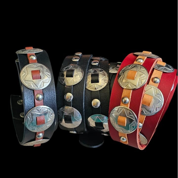 Ledergürtel - Buckle-Gürtel mit Concha Schwarz, oder Rot, Western-Stil, auch Übergrößen (MGÜ 04)