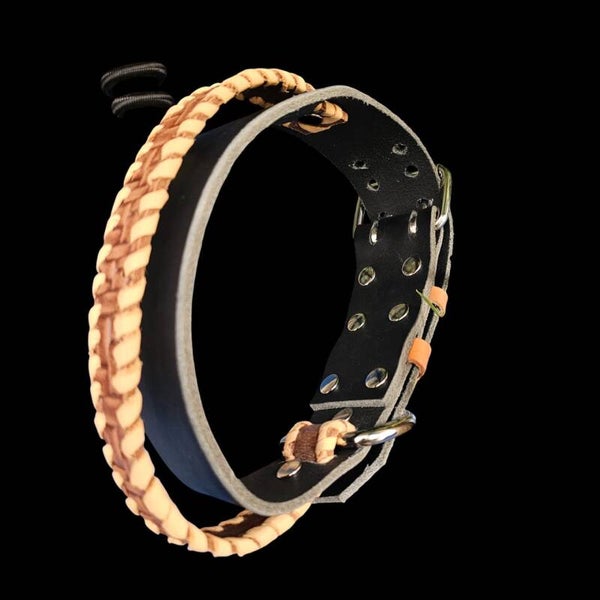 Hundehalsband, schwarz, für große Hunde, Maßanfertigung, mit Handgriff (HH61)