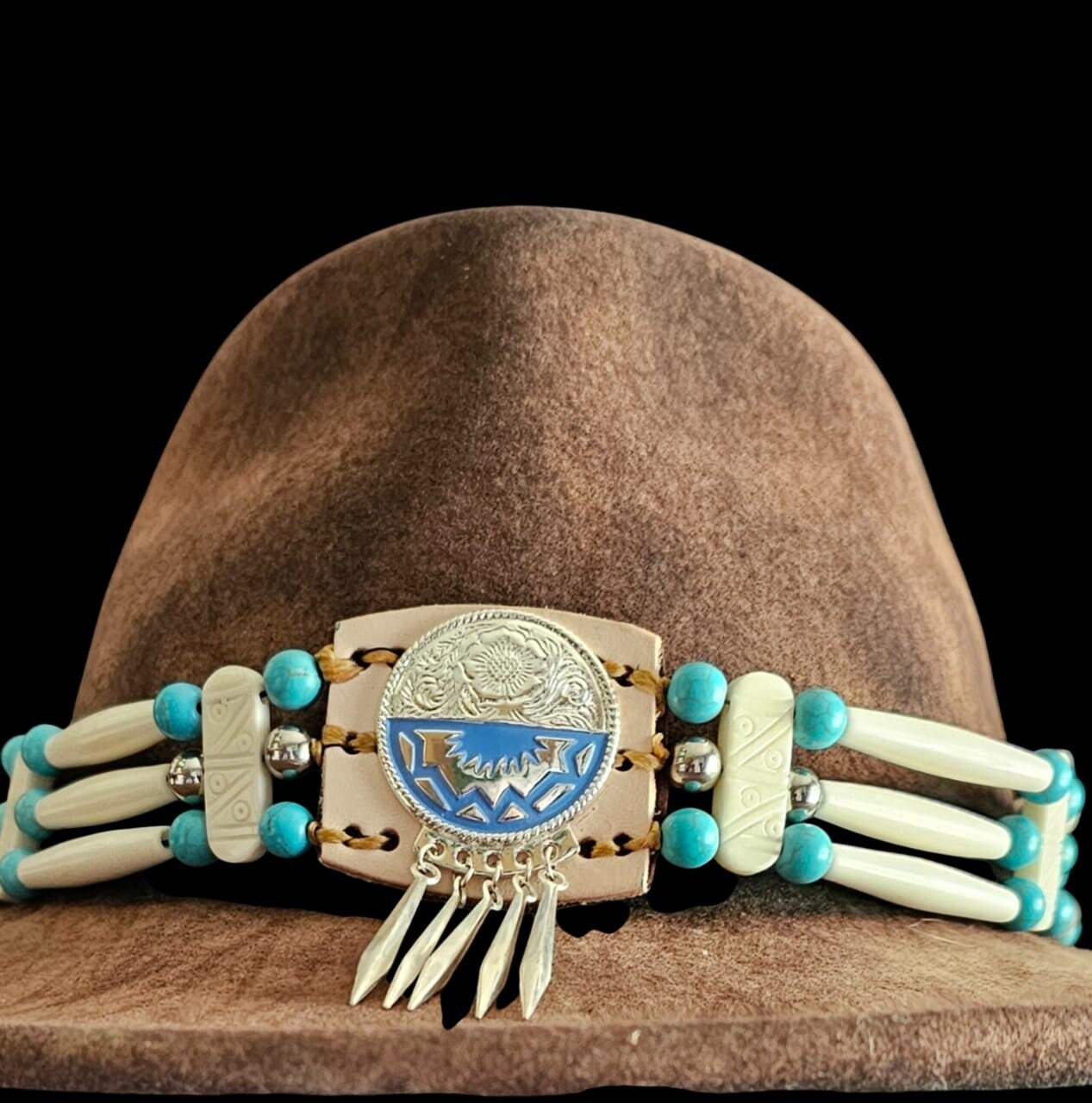 Hutband im indianischem Stil, mittig mit Zierapplikation (HB10)