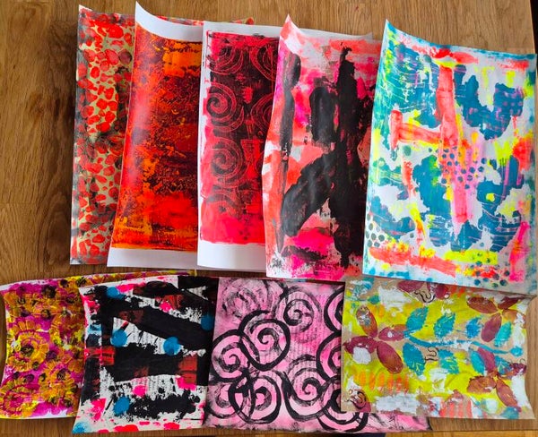 Handgemachtes Papier Set A4/A5, "Neon-Chaos" Mixed Media