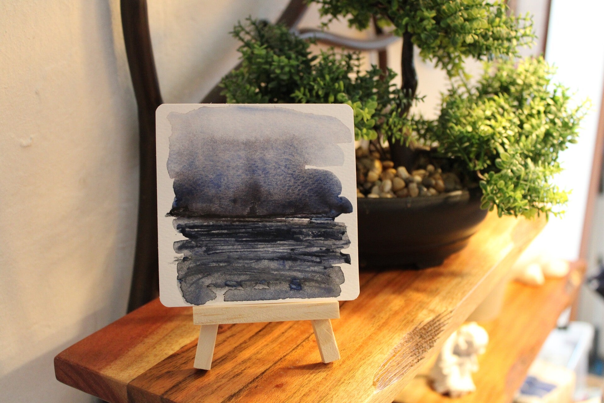 Mini Aquarell Bild, 10x10cm, Schwarz/Blau, Unikat