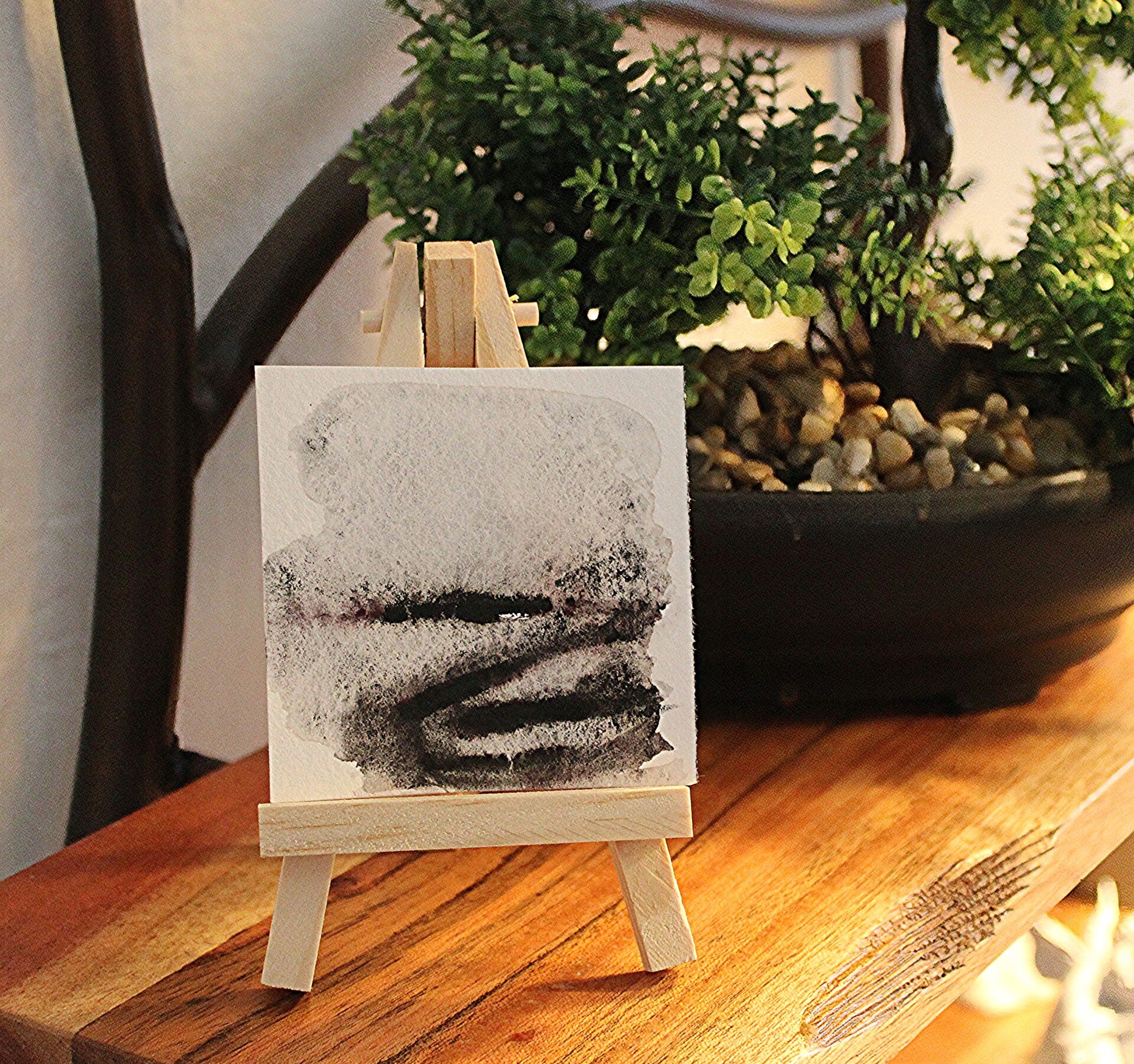 Mini Aquarell Bild/ Monochrom /Schwarz, 7x7 cm, Unikat