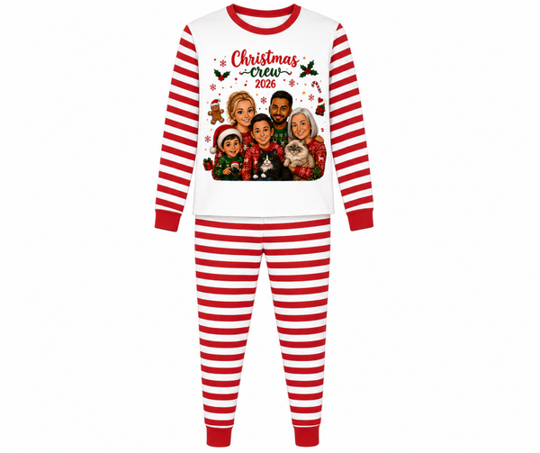 Personalised Christmas Crew Pj with personalised Family Cartoon Portrait