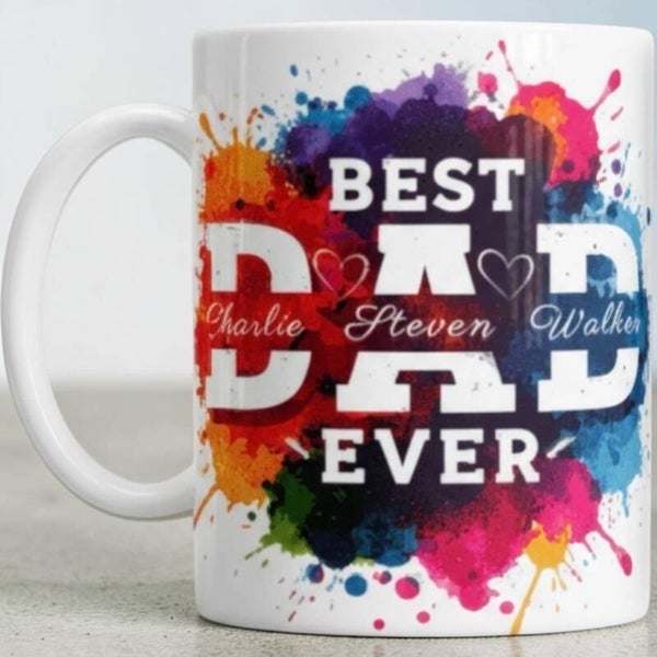 Personalised Father’s Day mug with names 11oz Drinkware Reusable Washable Ceramic Reuse Cup Coffee