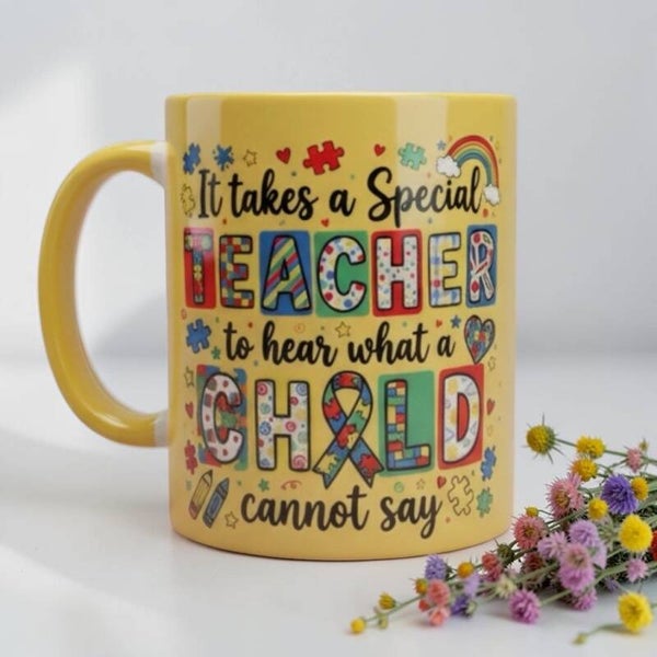 Thank You Teacher Autism 11oz Mug with Matching 10.5 cm Ceramic Coaster Special Teacher Design