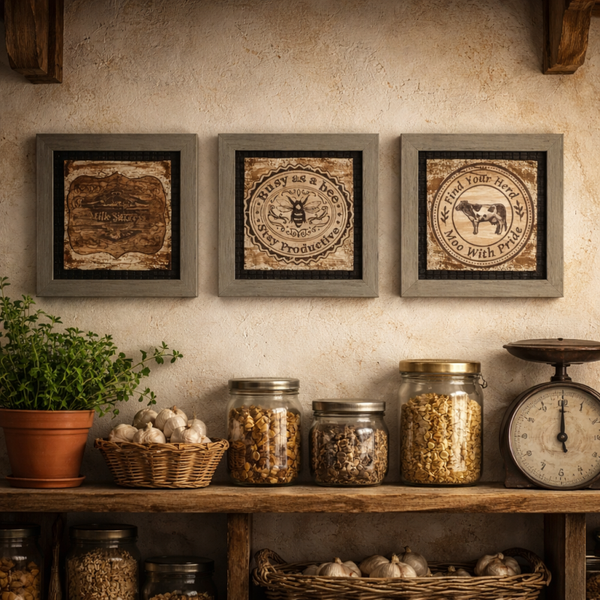 Wandset "Rustiek"  - Set van 3 vintage keukenprints in lijst