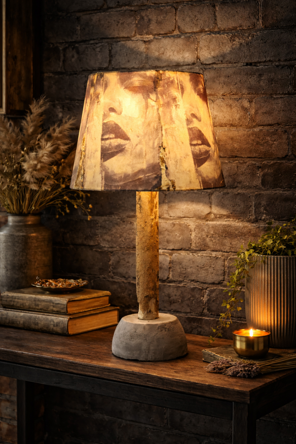 Storm - Handgemaakte lamp met betonvoet en kunstzinnige kap