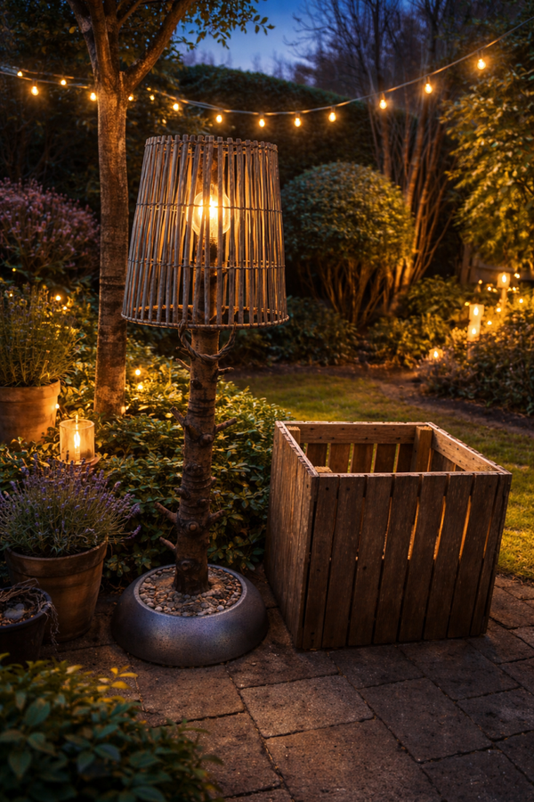 Forest Glow - Buitenlamp van hout metaal en beton met warme sfeer