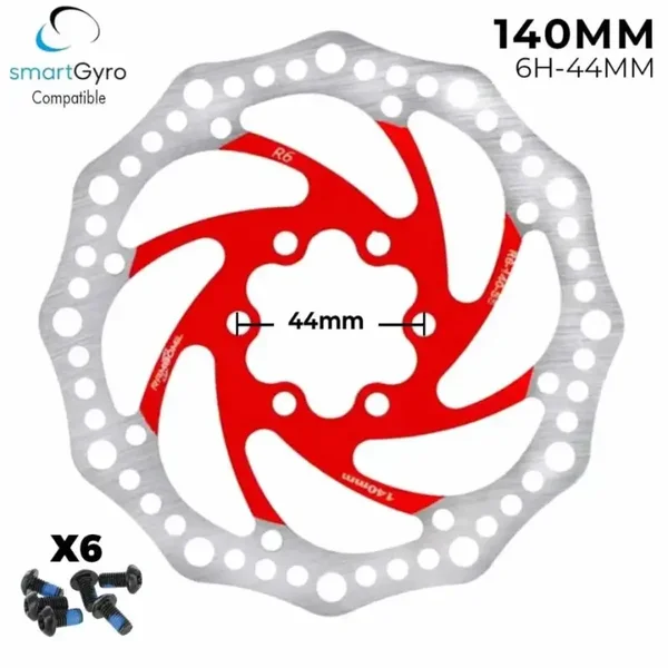 Disco de freno 140mm rojo (Smartgyro / Kugoo y similares) – Dentado (6H -44MM)