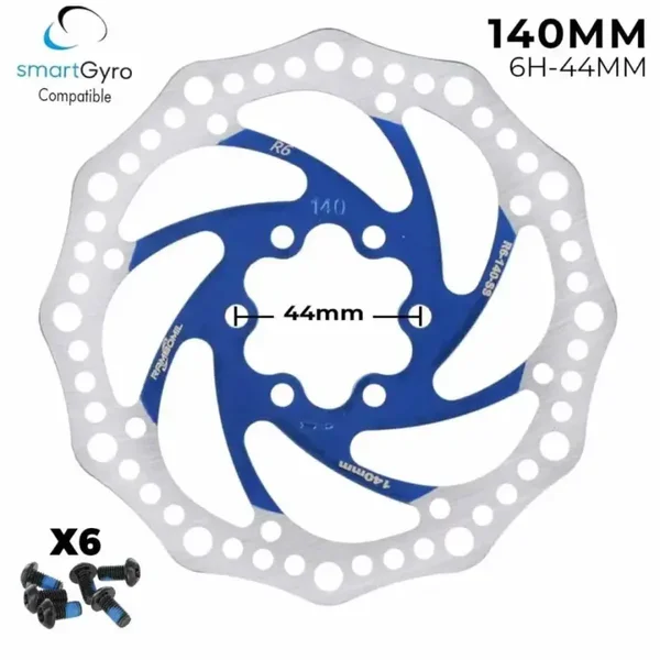 Disco de freno 140mm azul (Smartgyro / Kugoo y similares) – Dentado (6H -44MM)