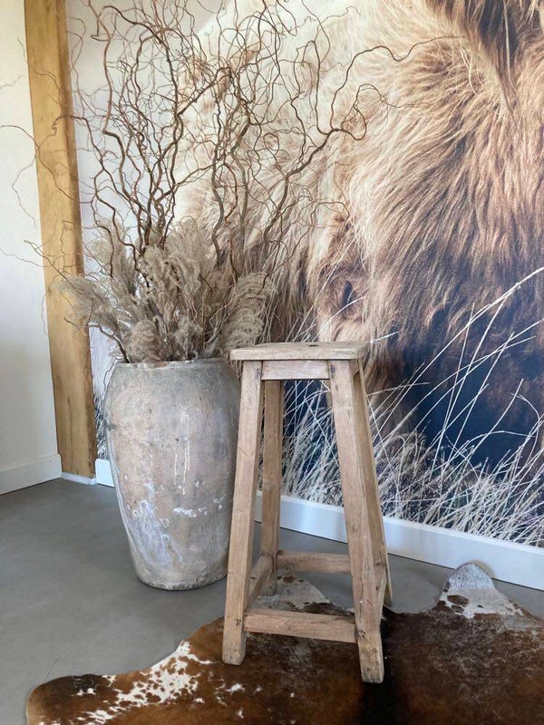 Brocante houten kruk - 38x38x75 cm