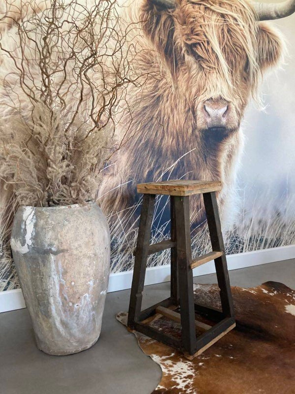 Brocante houten kruk - 40x40x78 cm