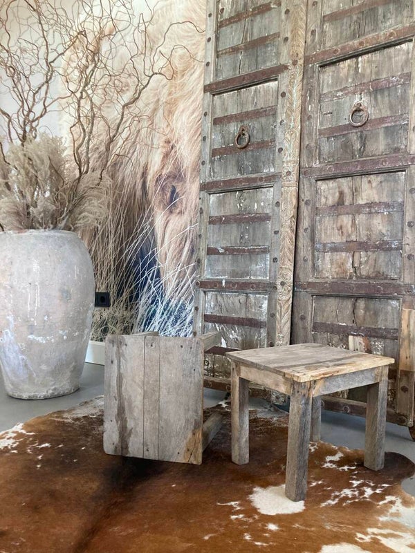 Brocante houten kruk - 35x30x30 cm