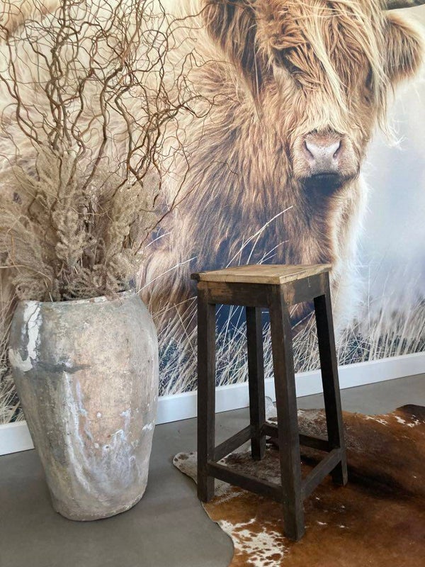 Brocante houten kruk - 36x36x75 cm