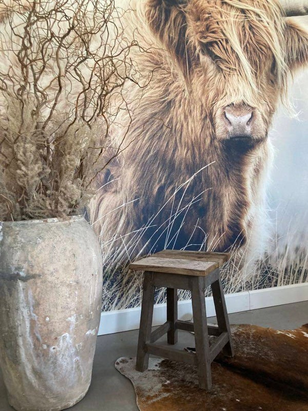 Brocante houten kruk - 34x34x47 cm