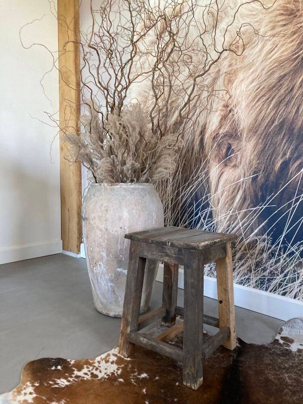 Brocante houten kruk - 37x37x50 cm