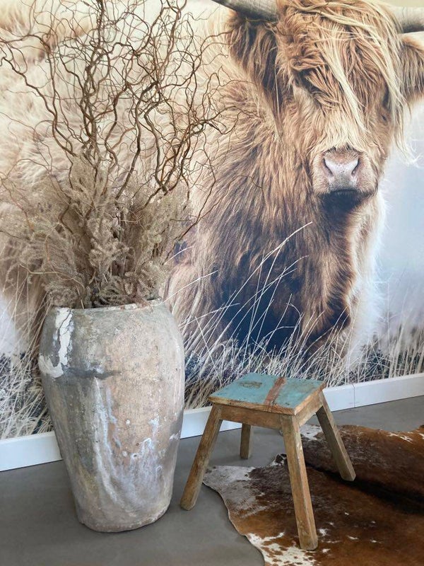 Brocante houten kruk - 47x47x37 cm