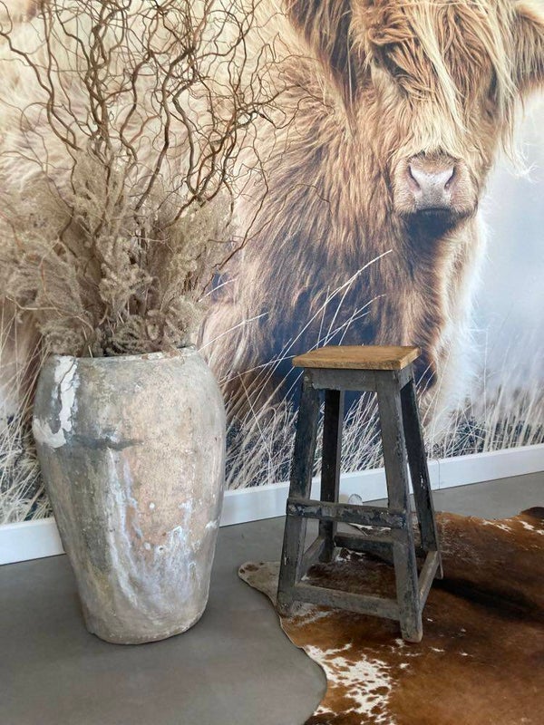 Brocante houten kruk - 36x36x66 cm