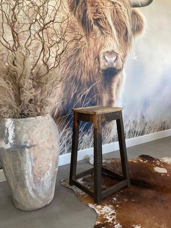 Brocante houten kruk - 40x40x72 cm