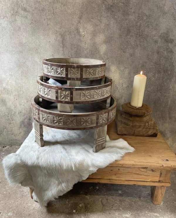 Houten set van 3 Chakki tafels - Whitewash