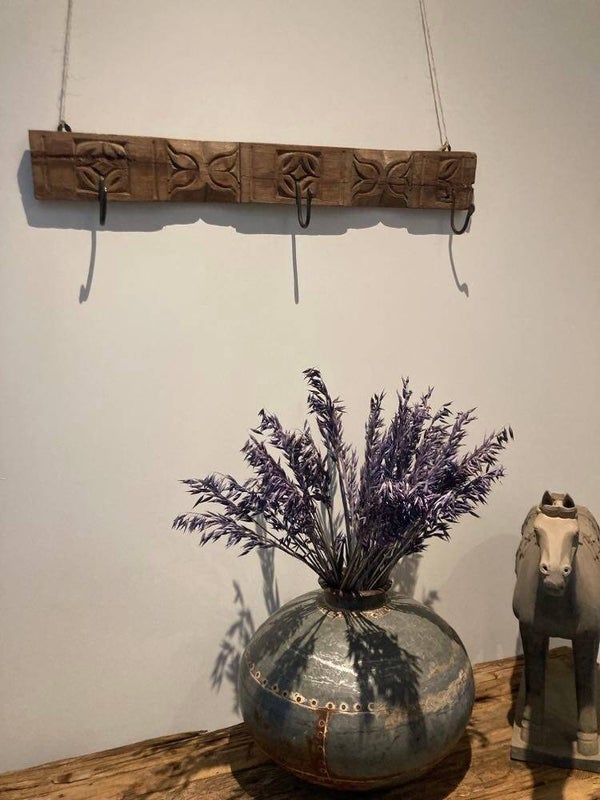 Houten kapstok gemaakt van een oud tempelstuk - 75 cm breed