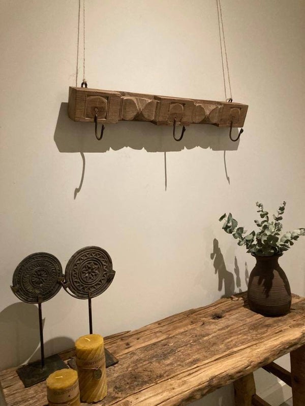 Houten kapstok gemaakt van een oud tempelstuk - 75 cm breed