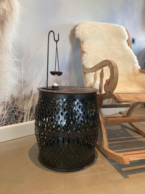 Stoere salontafel/bijzettafel van metaal - model cilinder