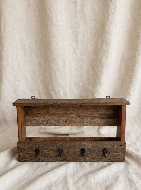 Stoere oude houten kapstok – Authentiek & vol karakter – 64 cm