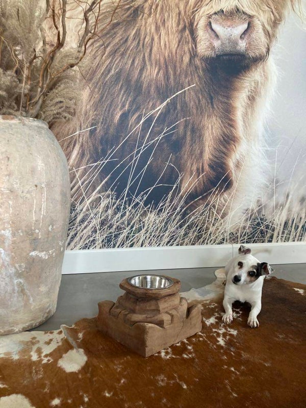 Houten voerbak gemaakt van een poer - 24x24x17 cm