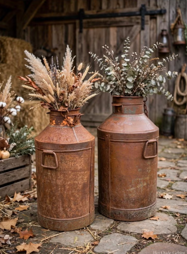 Oude Indiase Roestige Melkbussen - Decoratief & Stoer